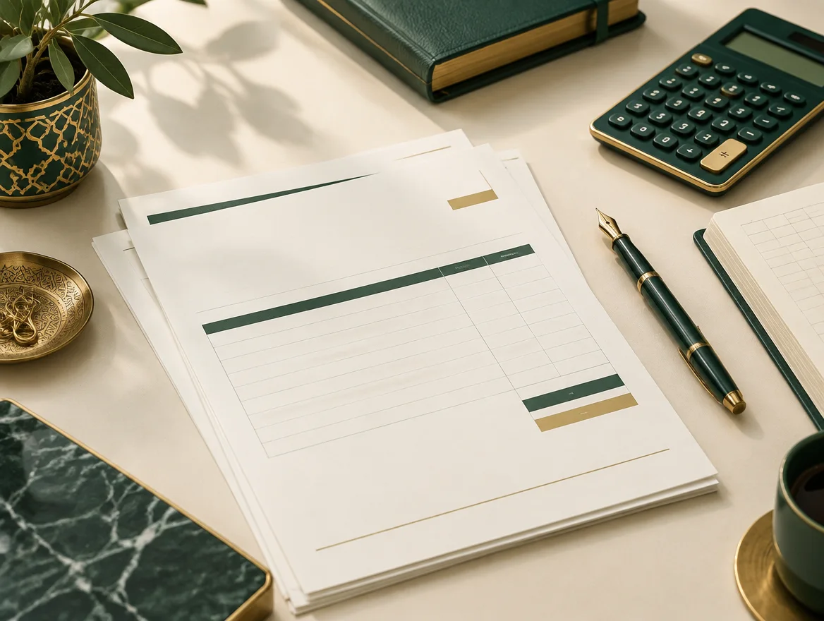 Facture, calculatrice et registre de facturation sur un bureau